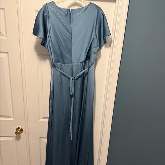 Kennedy Blue Tate Maternity Elegant Dusty Blue Satin Wrap Maxi Dress - Picture 2 of 4